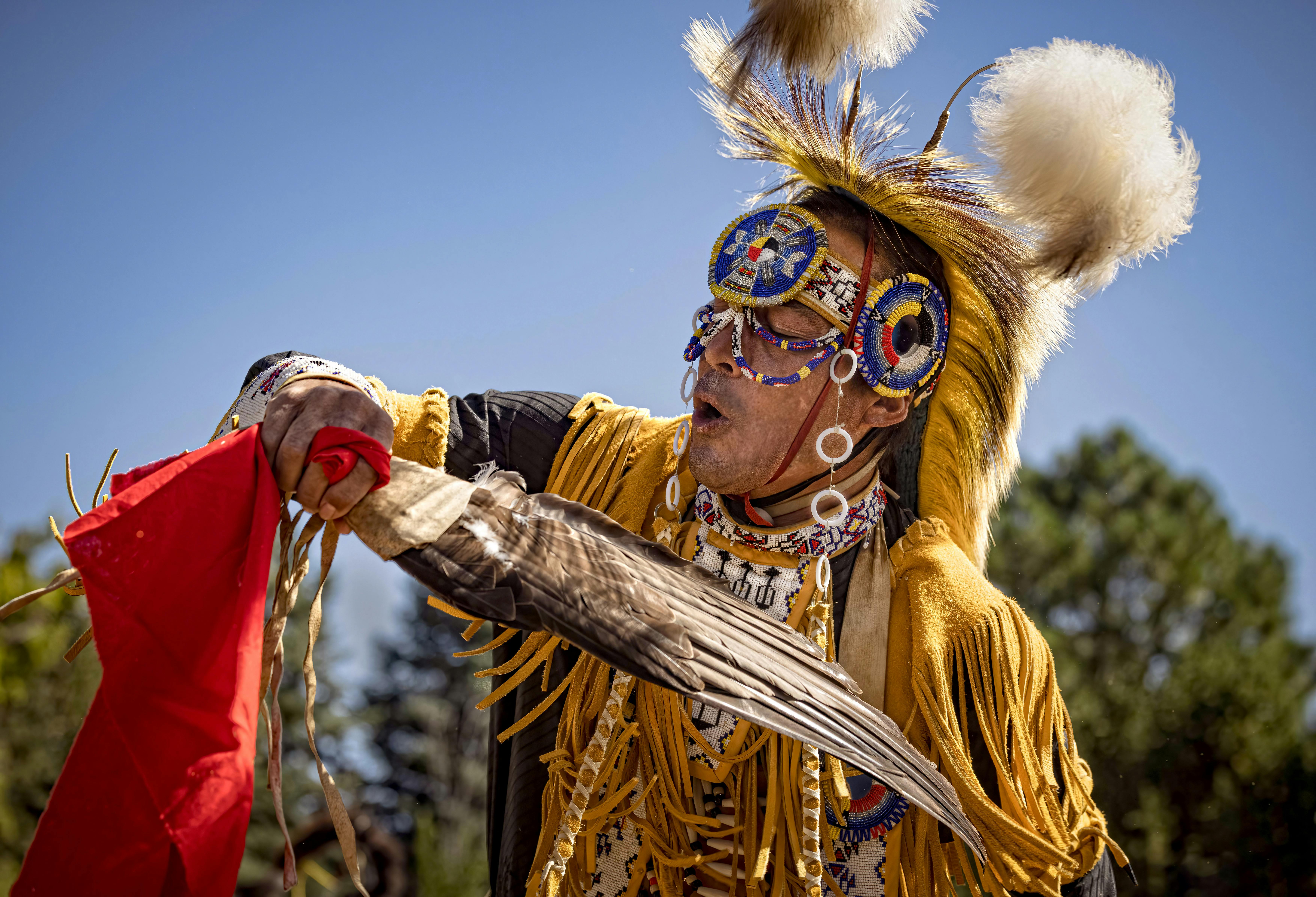 Cultural heritage practice — traditional regalia at an outdoor gathering